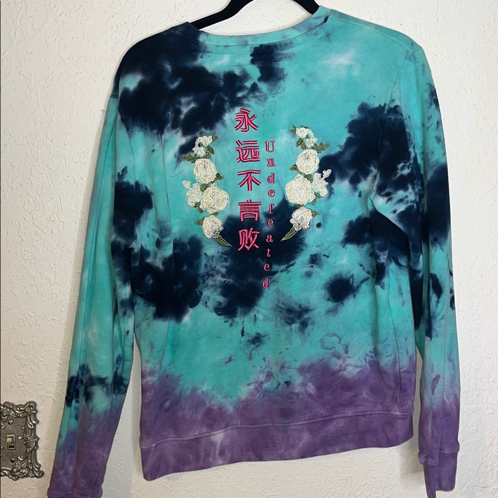 Blind Rooster Sweatshirt Mens Medium Tie Dye Teal & Purple Crewneck Sakura Tree - Picture 3 of 3